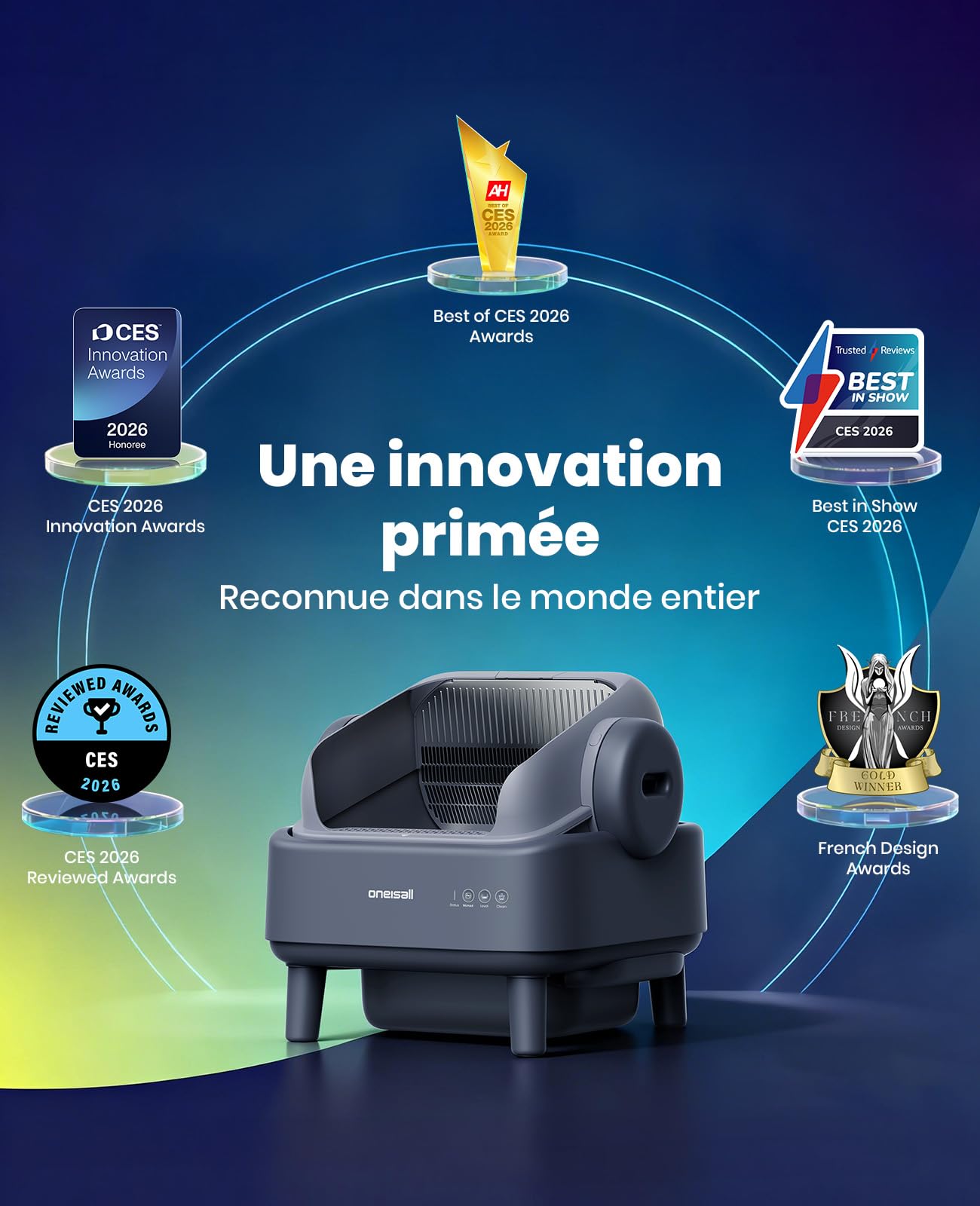 oneisall Litiere Chat Autonettoyante XXL avec EaseClean™, silencieuse litière autonettoyante, Poubelle de 11L adaptée aux Grands Chats, incluant Tapis litiere Chat et 40 Sacs.