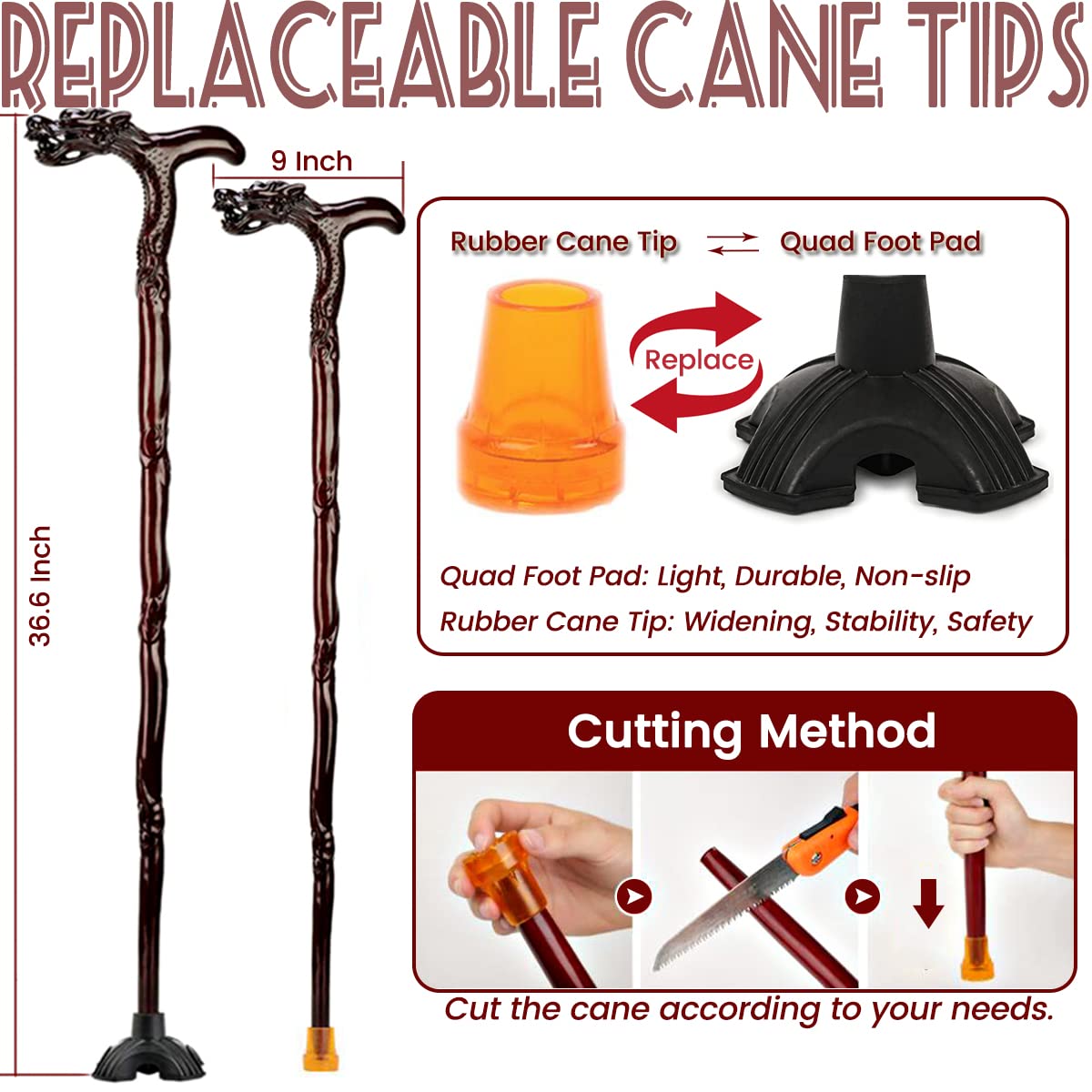 FUPUAII Canes for Men, Wooden Walking Cane, Stylish Wooden Cane, Handmade Fashionable Walking Stick, Exquisite Carving Walking Canes, Retro Cane, Wood Carved Crutch as Gift (A)