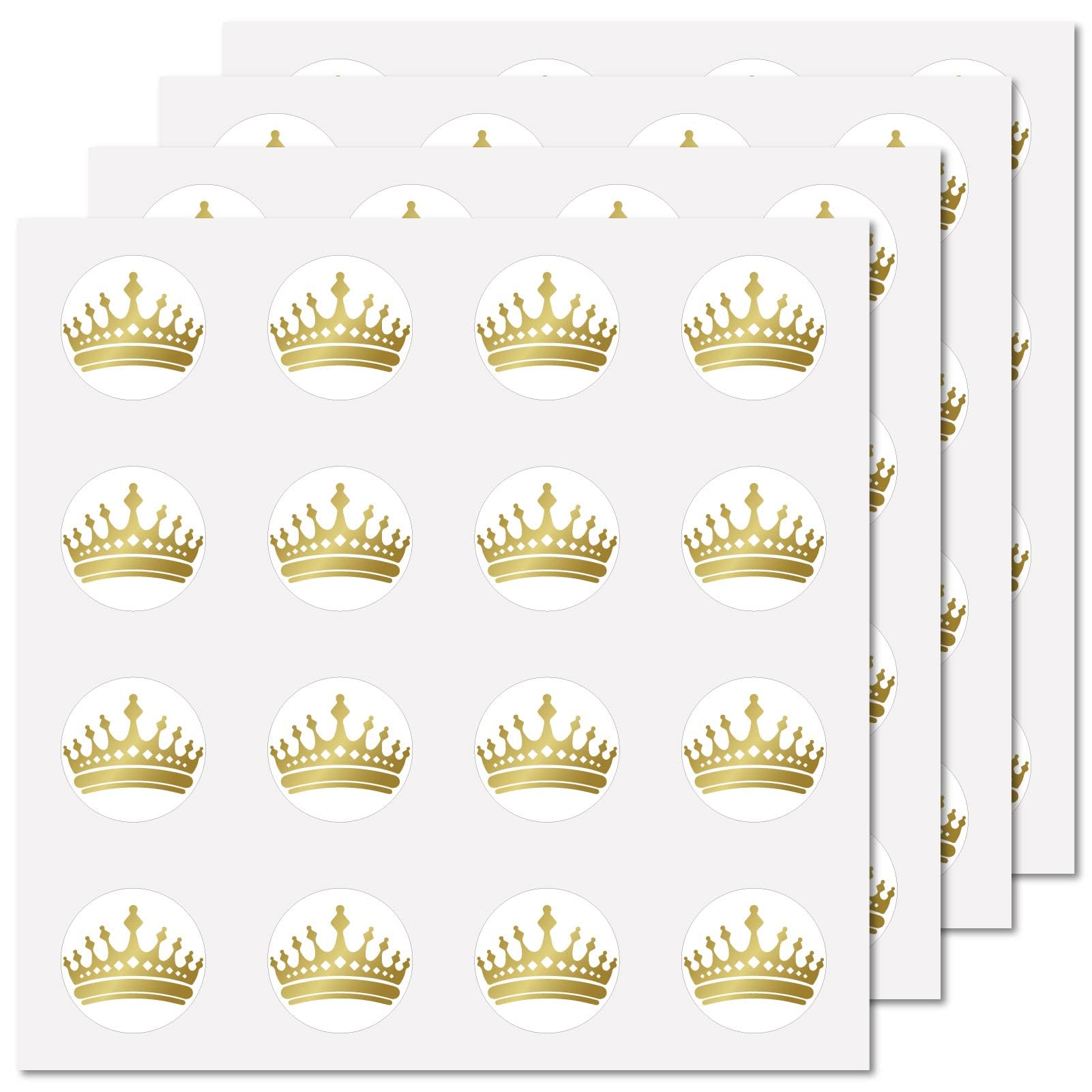 CREATCABIN 128Unids Pegatinas Corona Calcomanía Corona Autoadhesiva Impermeable Planificador Etiqueta Redonda A Granel Pegatinas Doradas para Botellas Agua Computadora Portátil Equipaje Taza 2.5x2.5cm