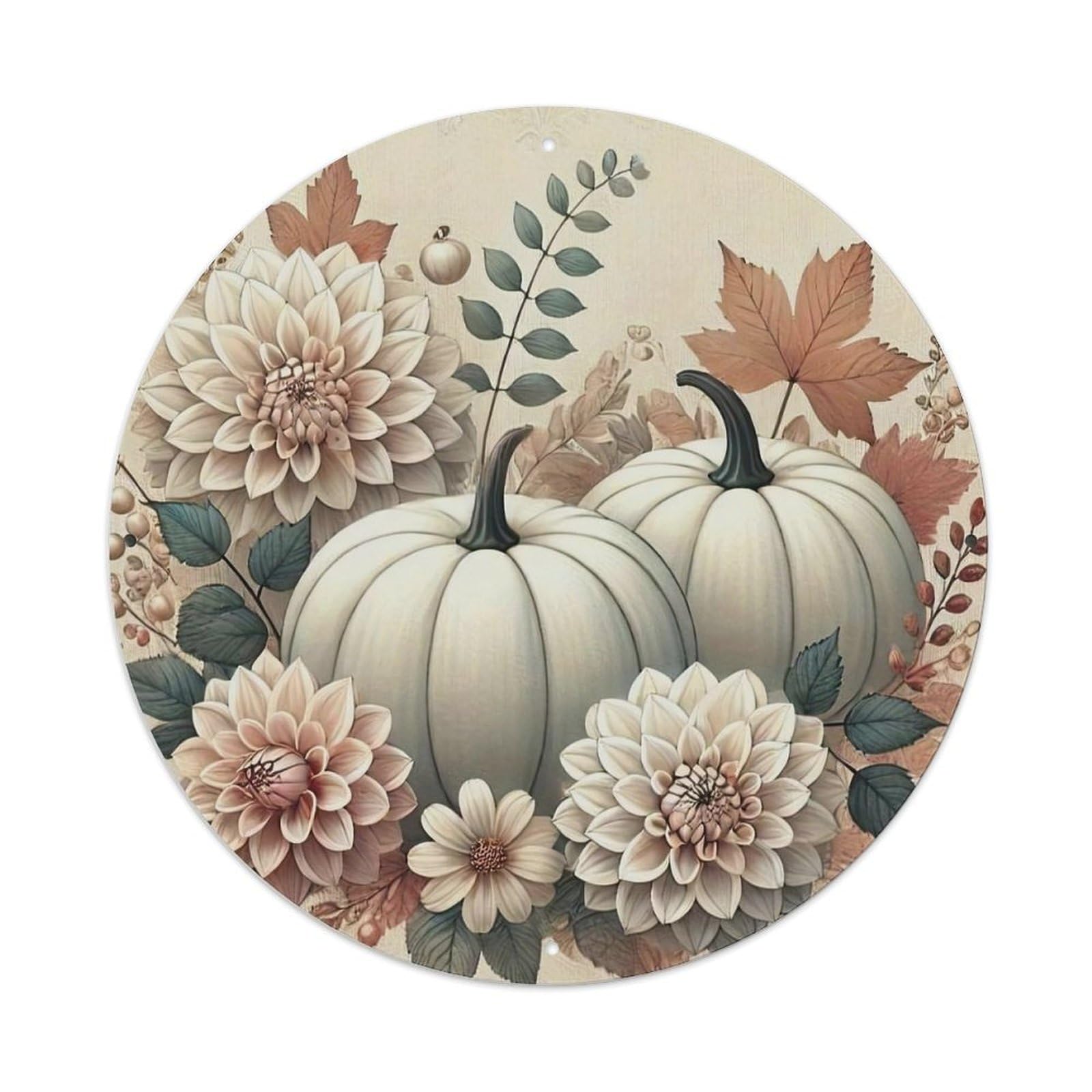 Pumpkin Floral Autumn Leaves Metal Tin Sign