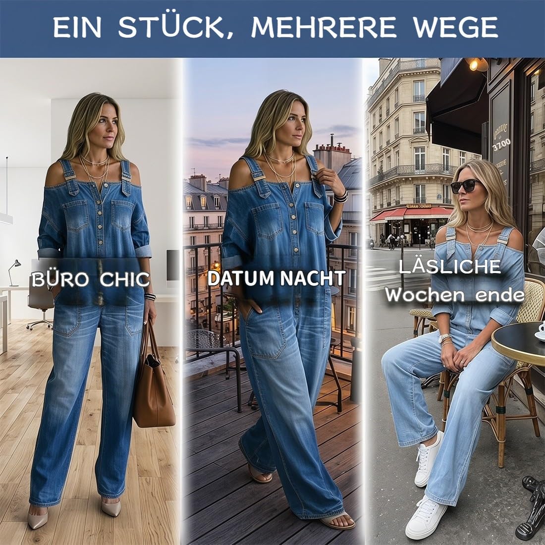 Jeans Overall Damen Jumpsuit, Weit Geschnittener Overall mit Weitem Bein und Taschen, Echter Komfort Trifft Retro-Stil, Schmeicheln Sie Ihren Natürlichen Kurven