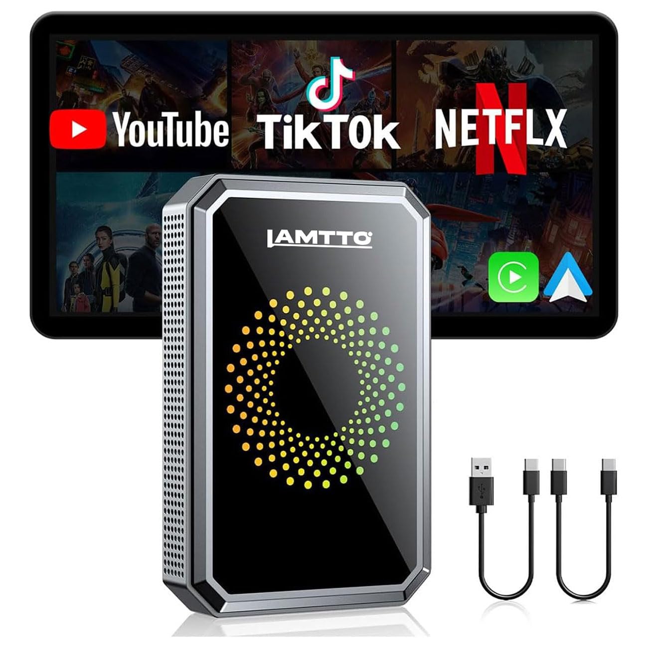 LAMTTO Wireless Carplay Adapter for Streaming Net-Flix/YouTube/TikTok