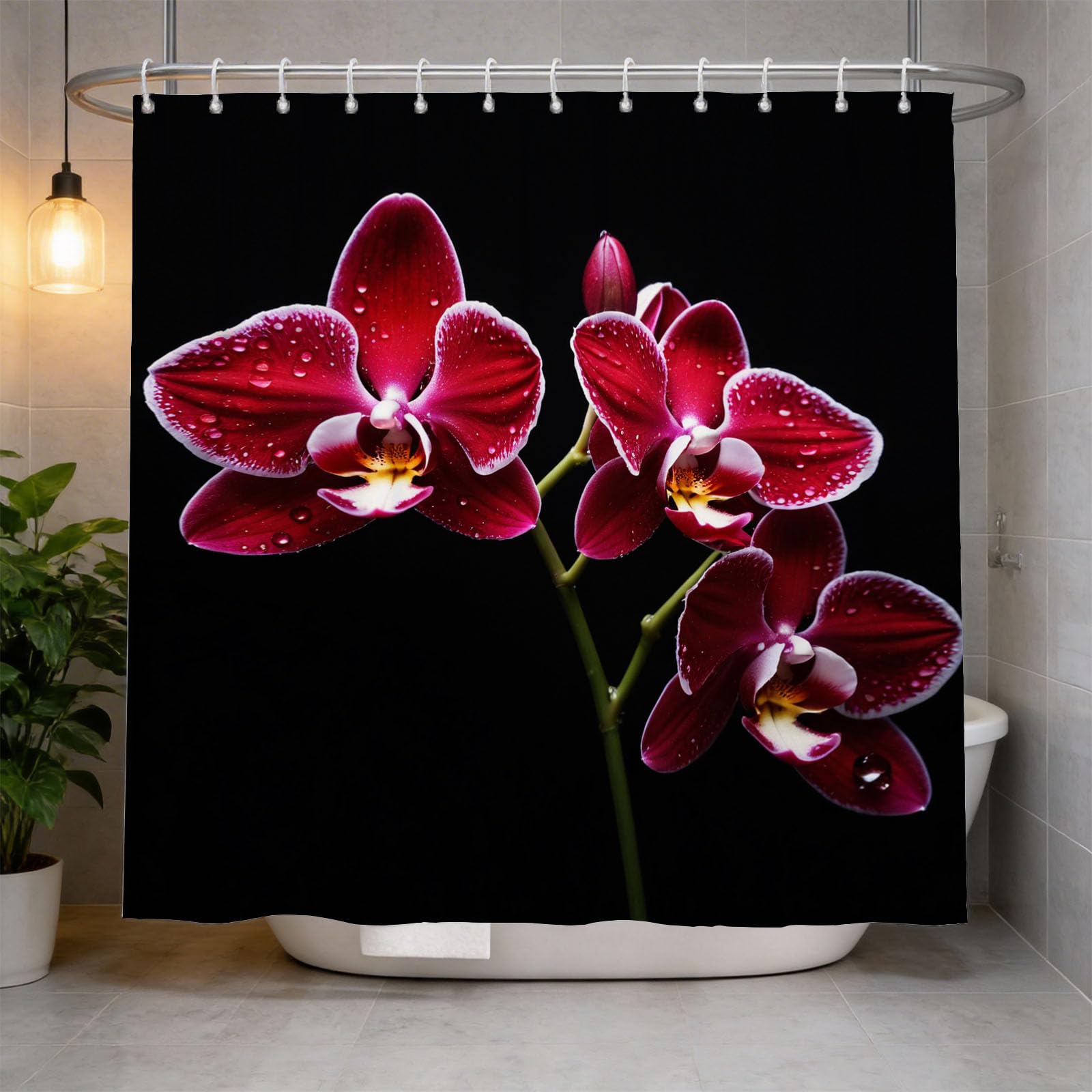 Hongduo 3D Orchid Shower Curtain for Stalls Bathtubs Chic Bathroom Decor Shower Curtain Set Polyester Fabric Waterproof 180x180cm/71X71 Inch with Hooks