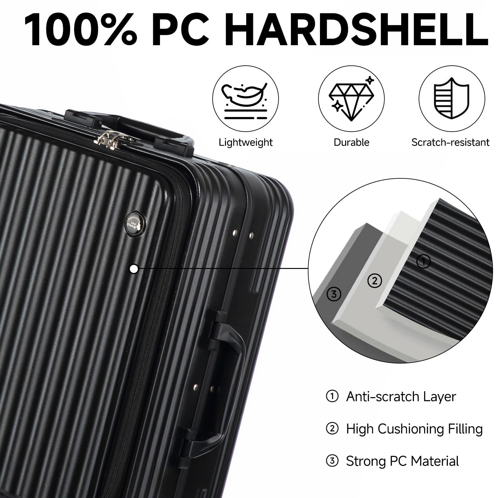 Sea choice Valigia Bagaglio a Mano con Tasca Frontale per Laptop 20" PC Valigia Trolley Porta con USB, 4 Rotelle con lucchetto TSA, Porta bicchieri