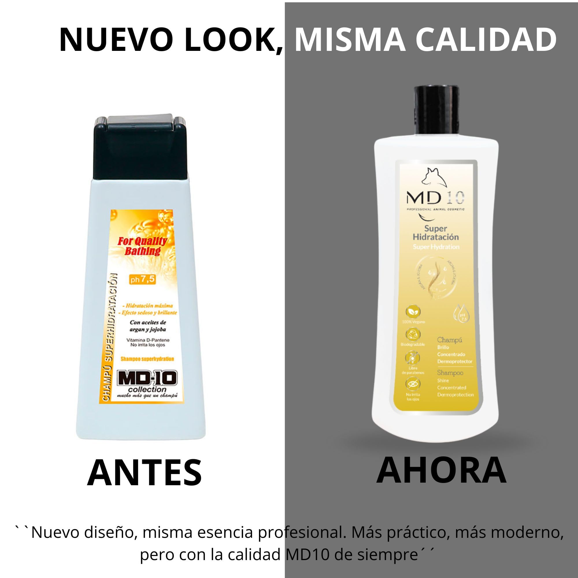 Szampon nawilżający dla psów, wegański i biodegradowalny, zawiera oleje arganowe i jojoba - MD-10 COLLECTION, wyprodukowano w Hiszpanii, 300 ml