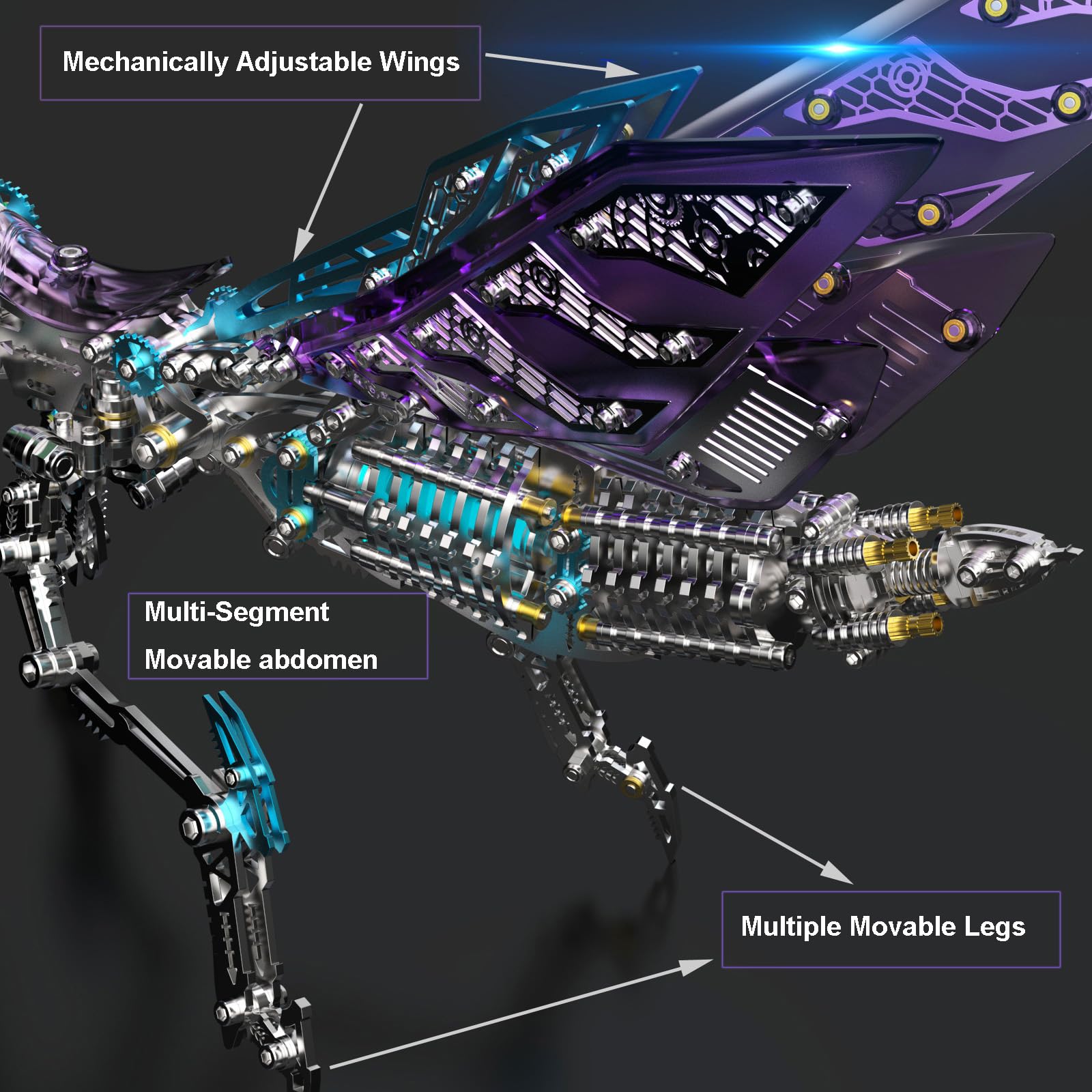 3D-Metall-Puzzles für Erwachsene, Mantis-Modellbausatz mit Licht, buntes 3D-Metall-Mantis-Modell-Montageset mit Werkzeug, Desktop-Ornament, Spielzeug, Geschenke für Erwachsene (C)