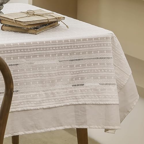 Miniatura 7 de Mantel blanco rectangular, mantel bordado vintage de algodón, cubierta cuadrada de mesa para boda, fiesta, evento, banquete, cocina, picnic,