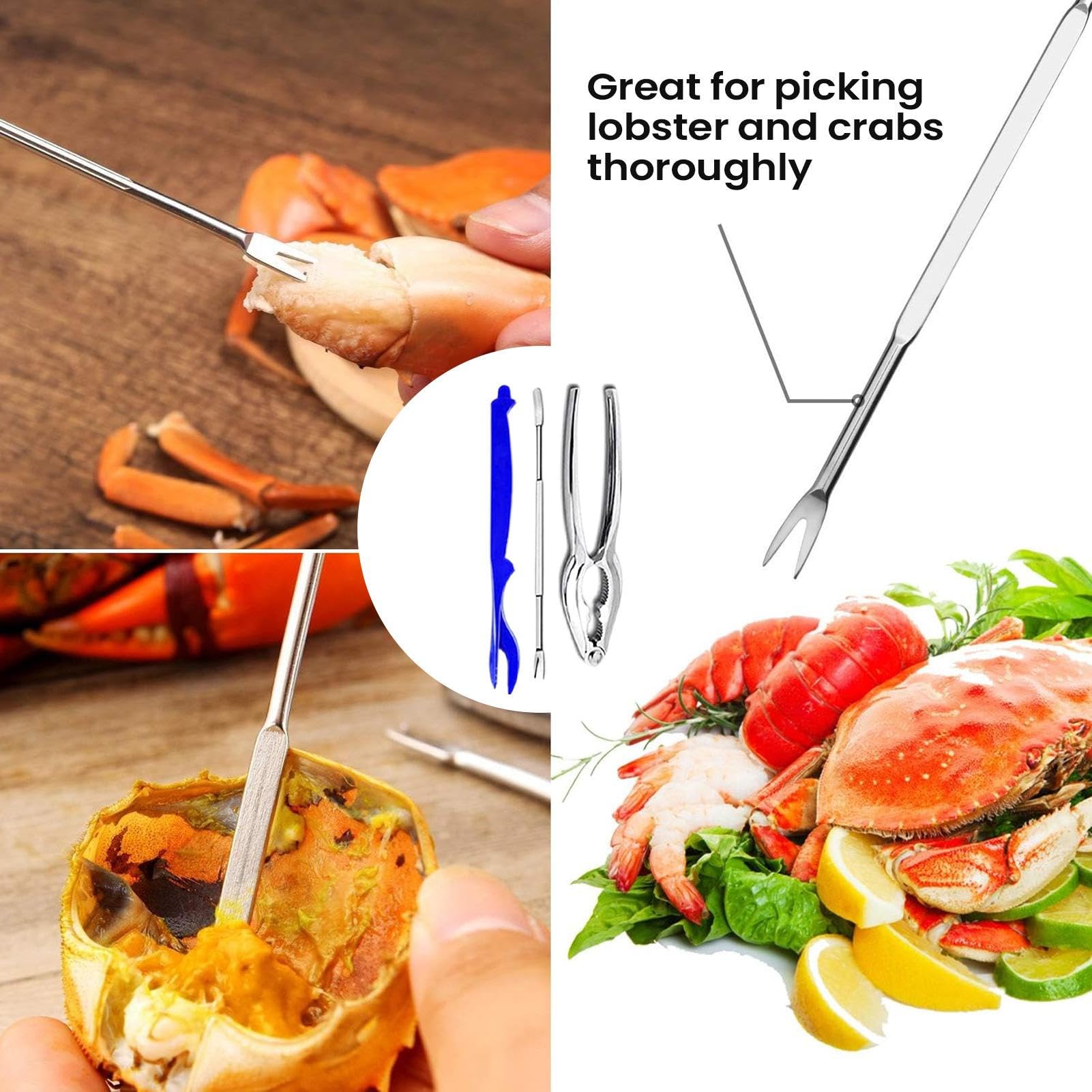Rompecangrejos Accesorio Antideslizante Para Cascar Mariscos | Juego De Tenedor Para Patas Y Cascanueces De Marisco Para Hogar Cocina Exteriores Camping Picnic Restaurantes y Eventos