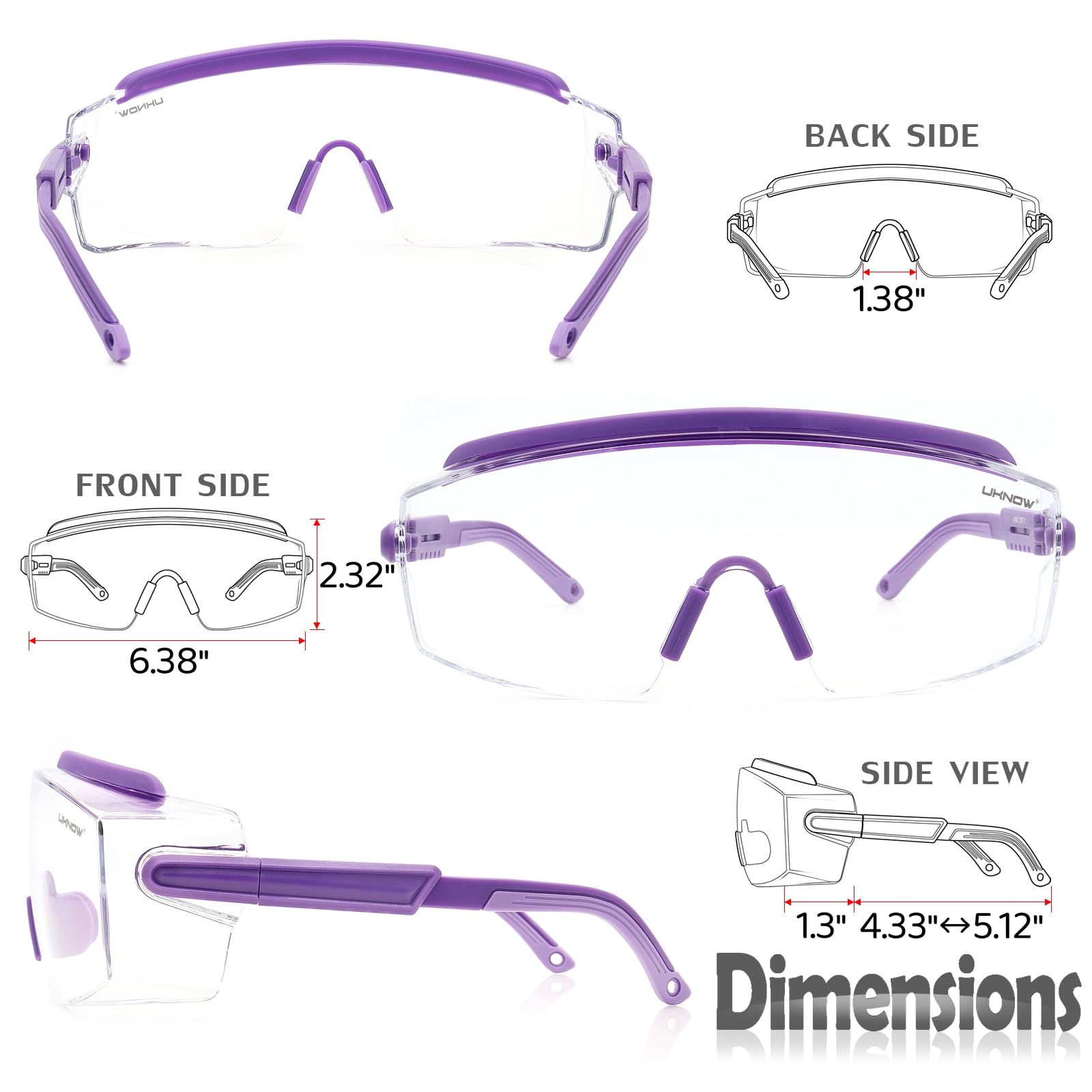 UKNOW Gafas de Proteccion, Gafas de seguridad sobre gafas anti niebla, lente transparente antiarañazos, gafas protectoras ANSI Z87.1