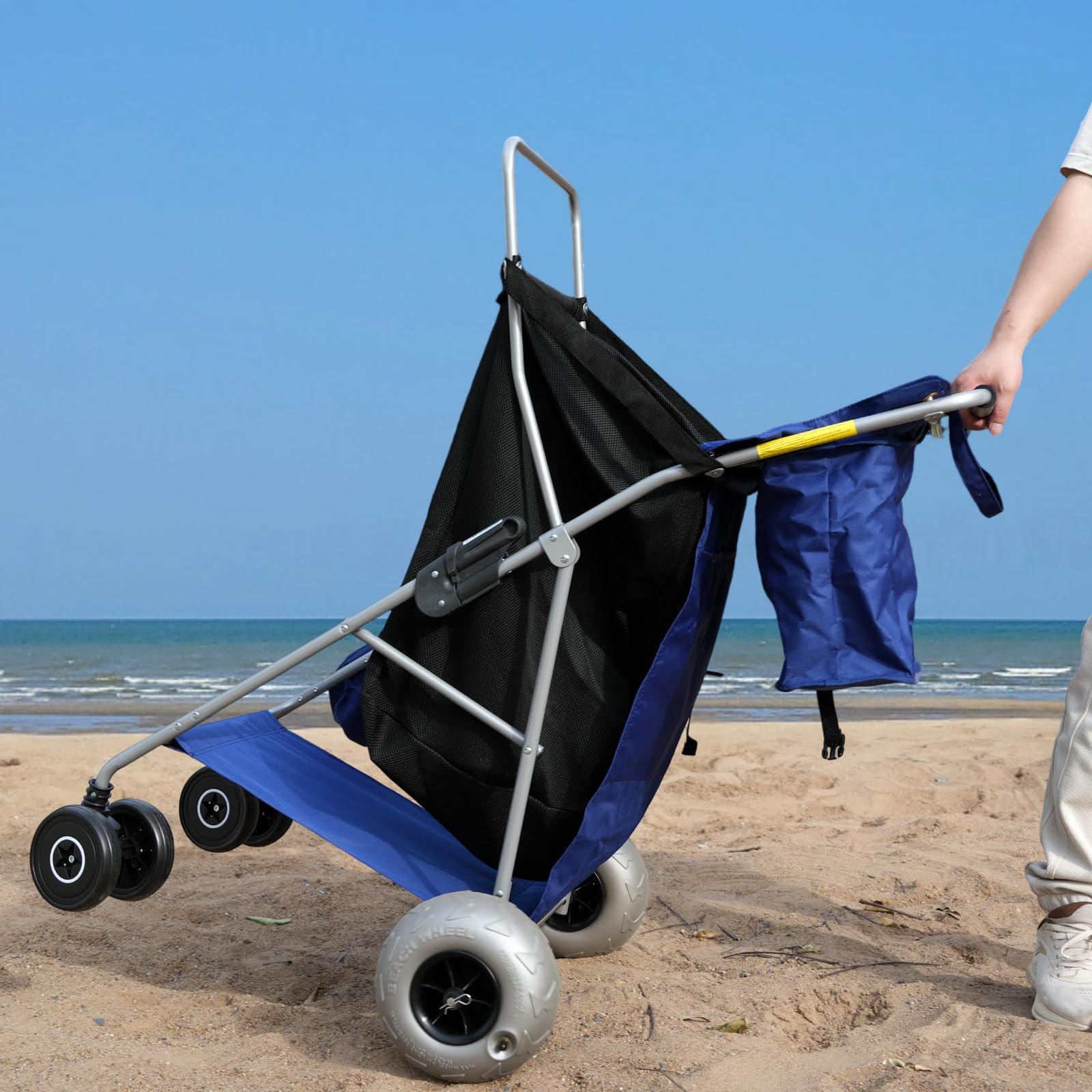CRESTWALKER Beach Cart with Big Wheels for Sand, Collapsible Folding Buggy with 10'' Balloon Wheels