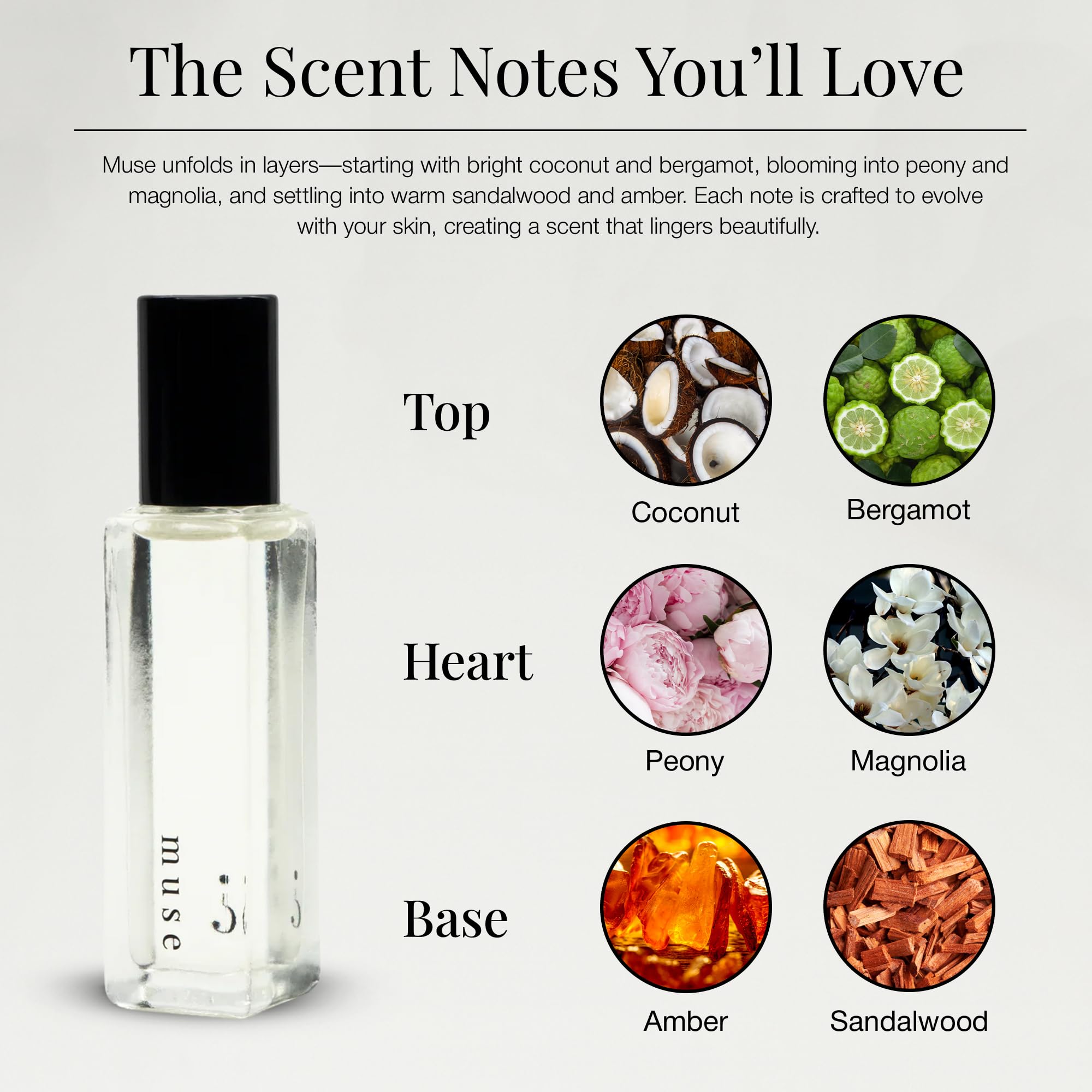 Riddle Oil Muse Roll On Fragrance Perfume - Fruity Citrus Floral Mini Rollerball Fragrances for Women - Coconut, Peony, Magnolia, Bergamot, Sandalwood, and Amber
