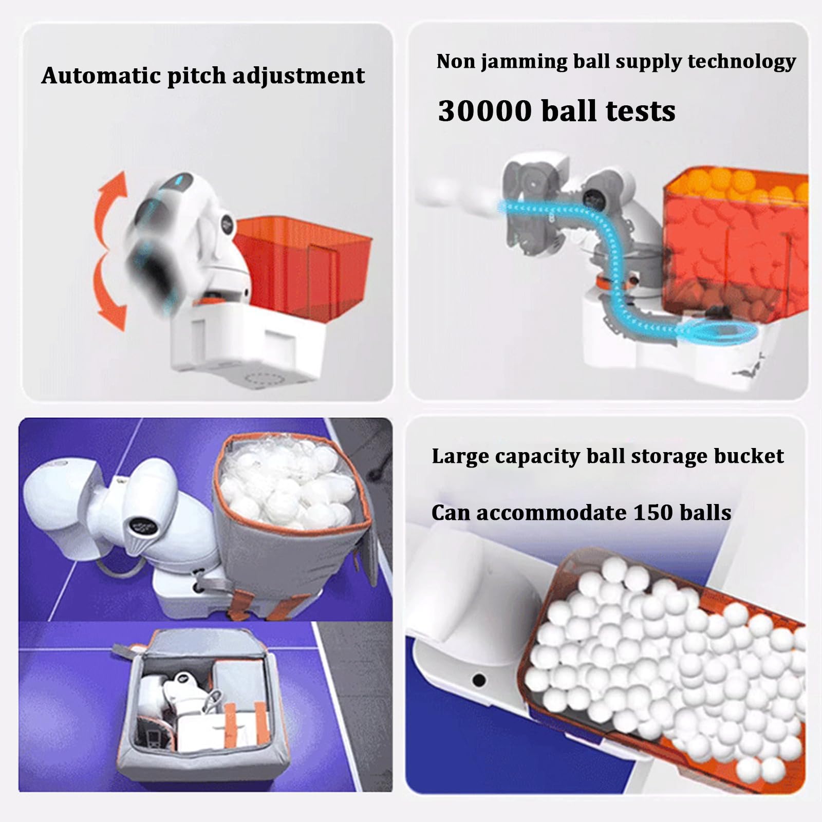 Macchina per palline da ping pong, robot automatico da ping pong con telecomando, capacità di 150 palline, 9 modalità di rotazione, 30-90 palline/minuto per allenamento interno/esterno