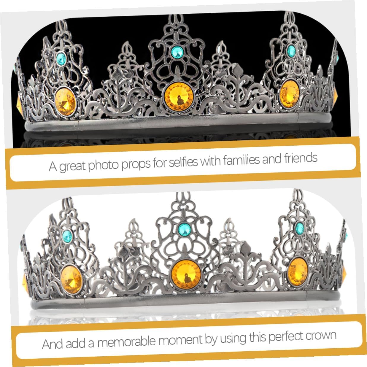 TEHAUX Men’s Metal Crown Birthday Party Crown for Cosplay and Performance, Full round Baroque Regal Style Hair Circlet, Vintage Gold Headwear for Men