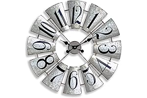 Farmhouse Wall Clock: 27in Galvanized Metal Windmill Decor