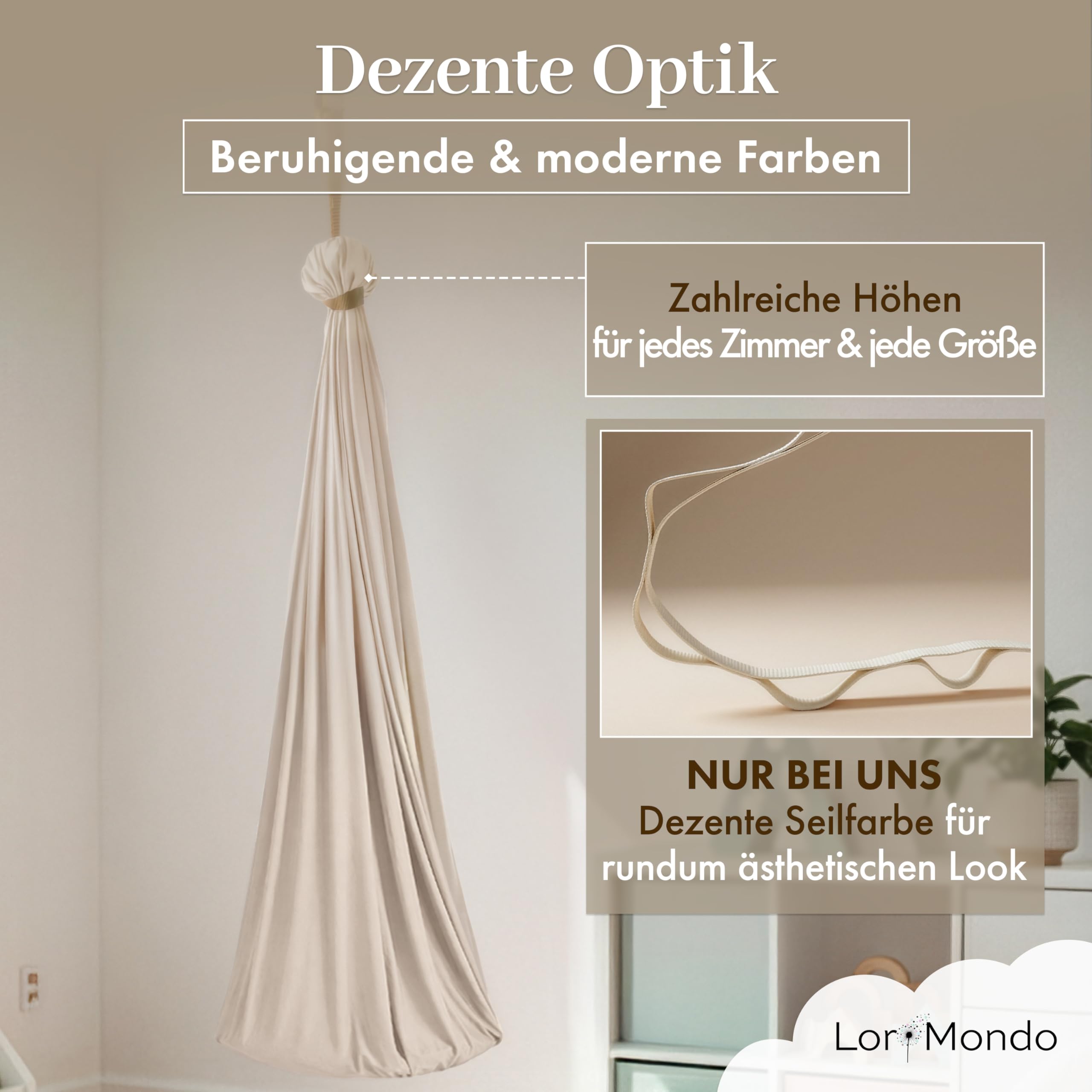 Hängeschaukel – Gemütliche Indoor Schaukel aus Baumwolle für entspannte Momente, inkl. Montageset und Baumwolltasche (Naturbeige) - 5