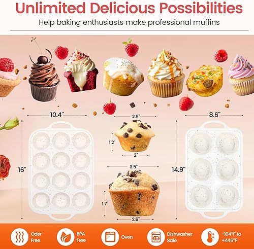Vista 64 de Molde de silicona jumbo para magdalenas con marco de metal, antiadherente de silicona de grado alimenticio, juego de 2, con asas, 6 tazas, sin BPA
