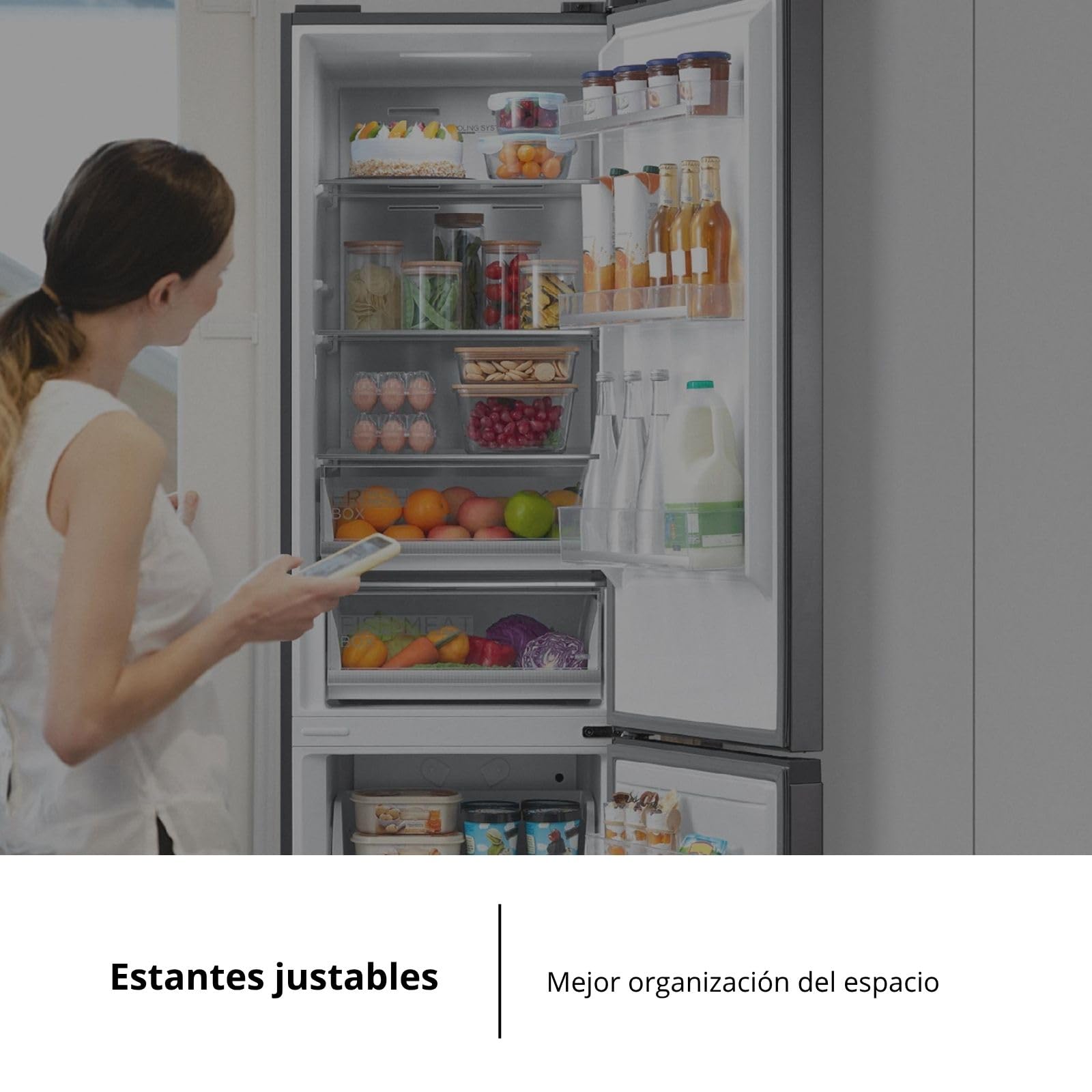 Corbero - Frigorífico Combi | CCGLML201725NFN | No Frost | Inverter | 356L | 200cm | Display Puerta | Fresh Box | Cajón Crisper | Estantes cristal | Cristal Negro
