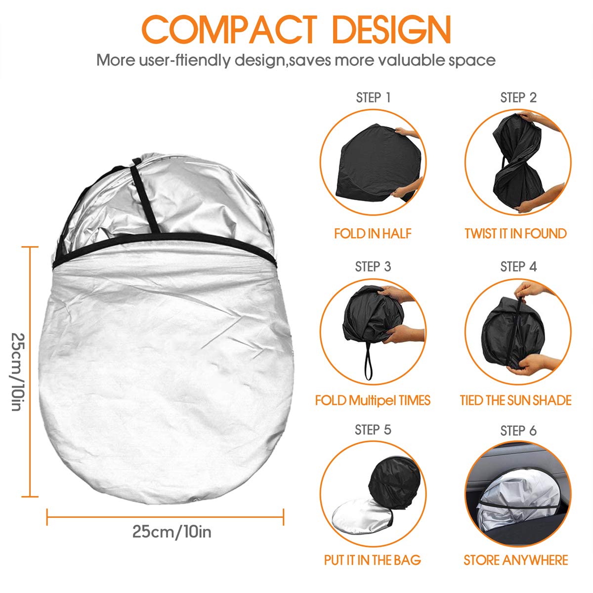 Zonwering Voor De Auto CampTeck U6911 Voorruitafdekking Auto - 145x119 Cm, Zilver, Vorst- En Zonbescherming, Universele Pasvorm Vorstbescherming Autoruit Zonwering