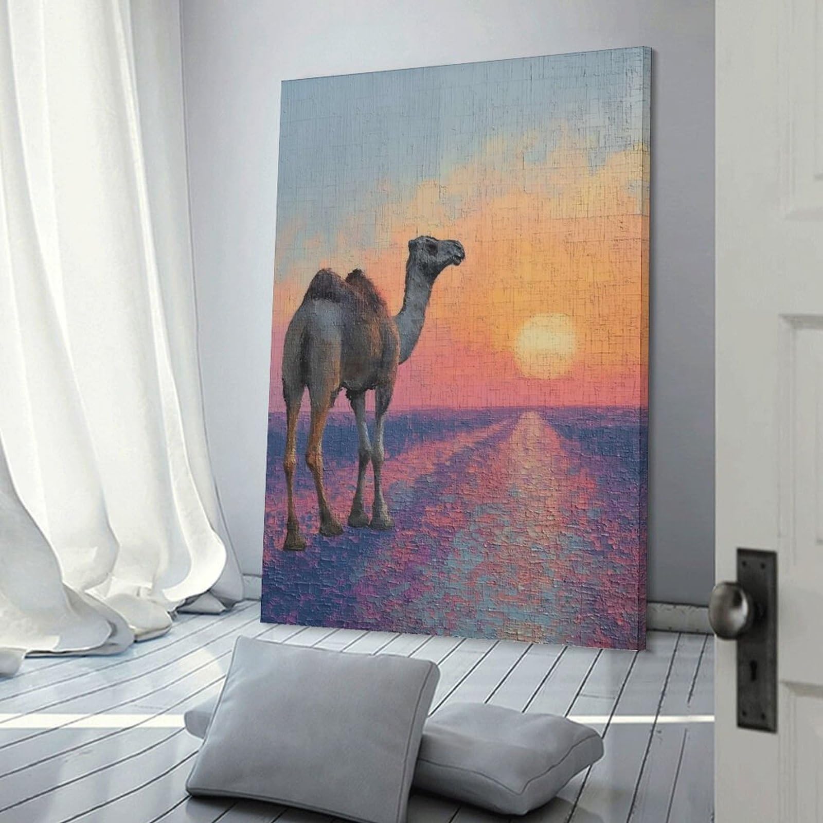 Junmoney Camel in A Desert Sunset Wall Picture Print, 24x36inch(60x90cm), for Flats, Guest Rooms Or Compact Rooms, Decorative Canvas Decor for Home Updates