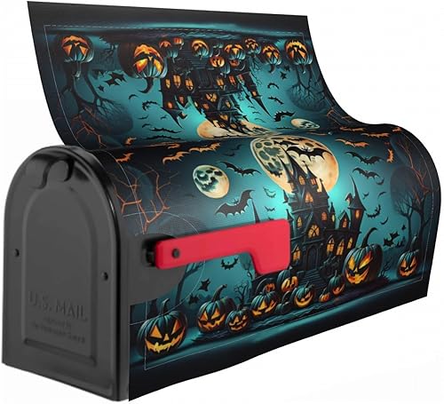 Miniatura 3 de Kawani Cubierta magnética para buzón de Halloween, diseño de calabazas espeluznantes, castillo de murciélagos, luna llena, tamaño estándar, 21 x 18