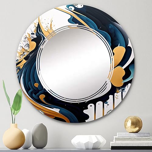 Miniatura 9 de DesignQ Pintura abstracta de arte moderno azul y dorado, espejo de tocador, espejos de baño, espejos de pared para sala de estar, dormitorio, espejo