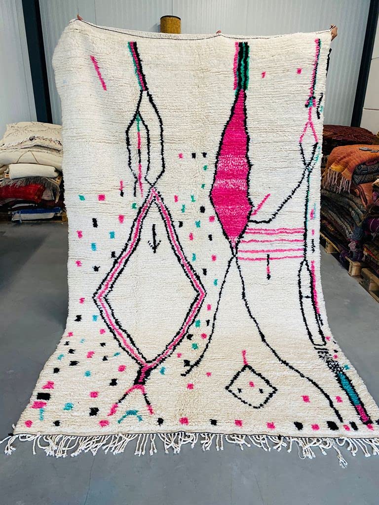 Tapis oriental azilal berbère - 100 % laine naturelle tissée à la main - Forme diamant - 284 x 194 cm