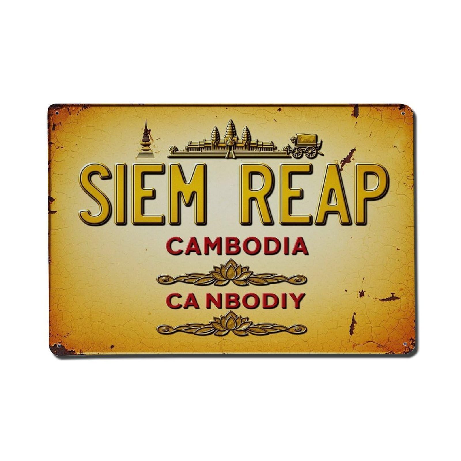 Jdfenggu Vintage Siem Reap Cambodia Canbodiy Sign Retro Metal Tin Sign, Metal Poster For Bar, Home, Man Cave, Kitchen, Laundry Room Art Decor 8X12 Inch