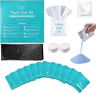 Shinylin 12 Pack Camping Poop Kit Includes Wet Wipes, Hand Wipes, Smell Disposal Bags, Poop Powder for Odor and Human Waste Bags for Camping Boating and Backpacking