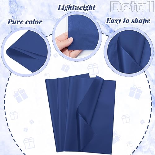 Miniatura 4 de Qilery 500 hojas de papel de seda azul marino a granel para bolsas de regalo de 15 x 20 pulgadas, sin ácidos, hojas de papel de embalaje y regalo