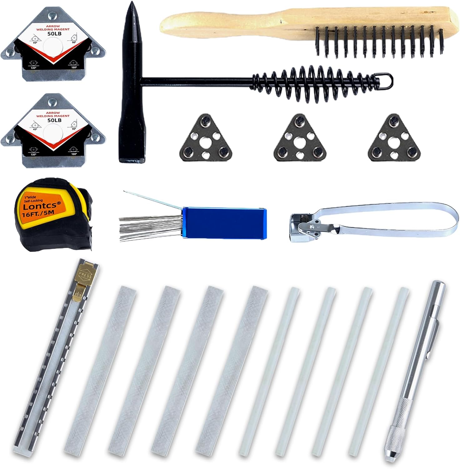 22 Pcs Welding Accessories and Tools Kit – Includes Chipping Hammer,Soapstone Holder,16' Tape Measure,50LB Magnet,Triple Flint Striker,Torch Cleaner,Wire Brush & More Accessories