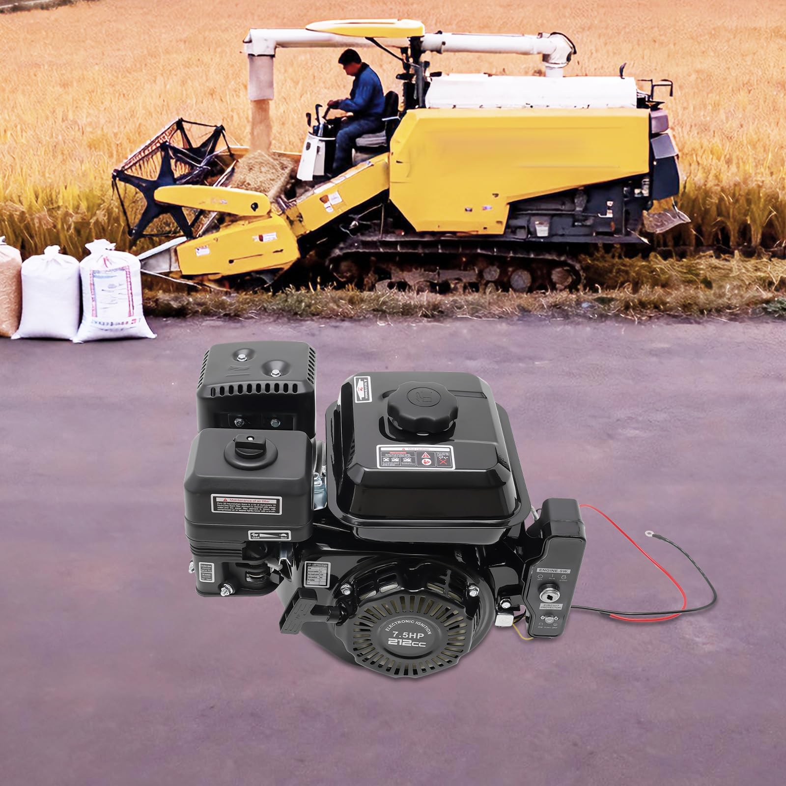 Motor de gasolina de 7,5 CV de 210 cc, motor de gasolina de 4 tiempos, motor de cartón de eje de 20 mm, motores de 2,8 kW con sistema de arranque eléctrico, refrigeración por aire, para máquinas de