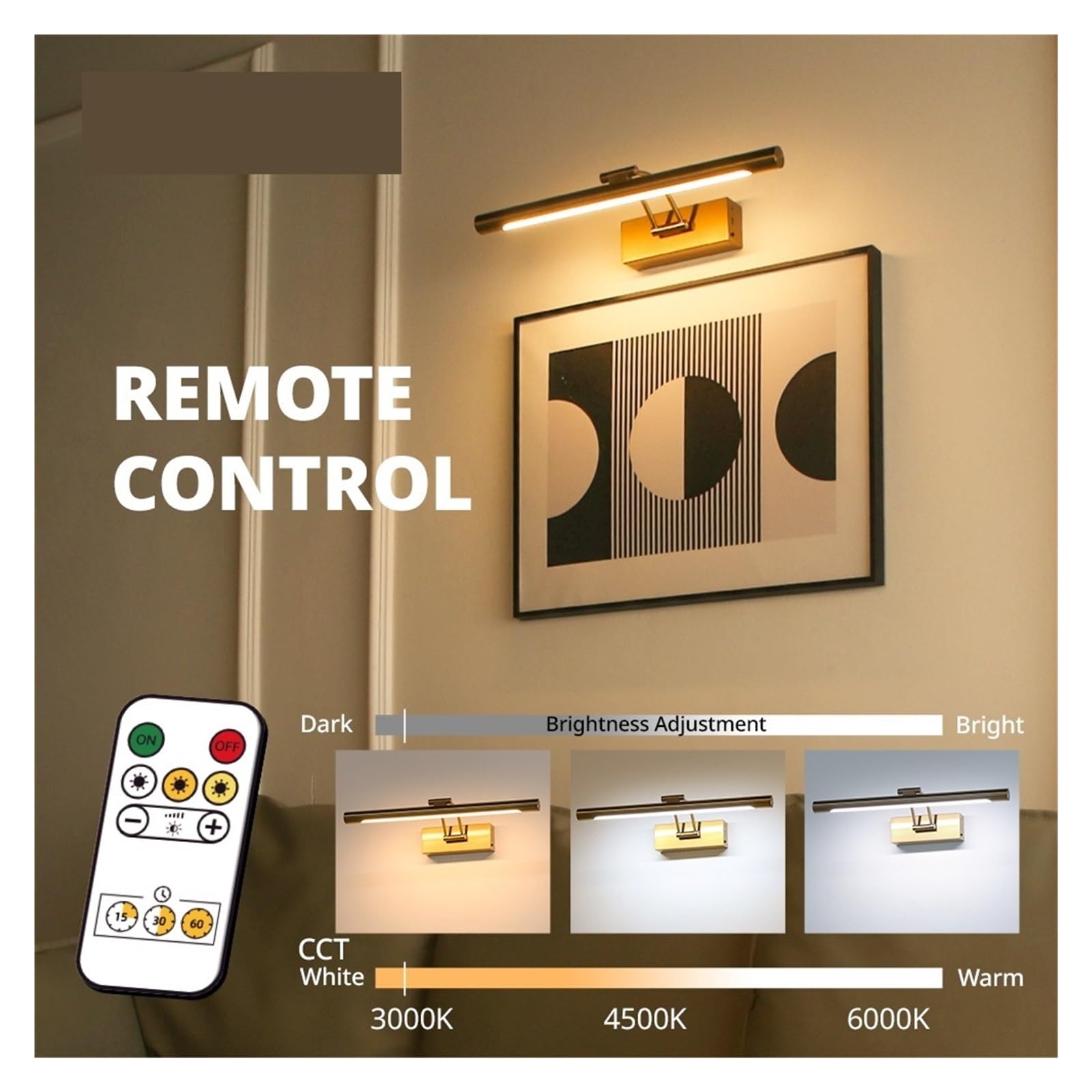 Luci Esposizione Per Quadri Lampada Da Parete A LED Ricaricabile Da 40 Cm, Lampada Da Quadro Con Telecomando, Luce Da Parete For Interni(Black)
