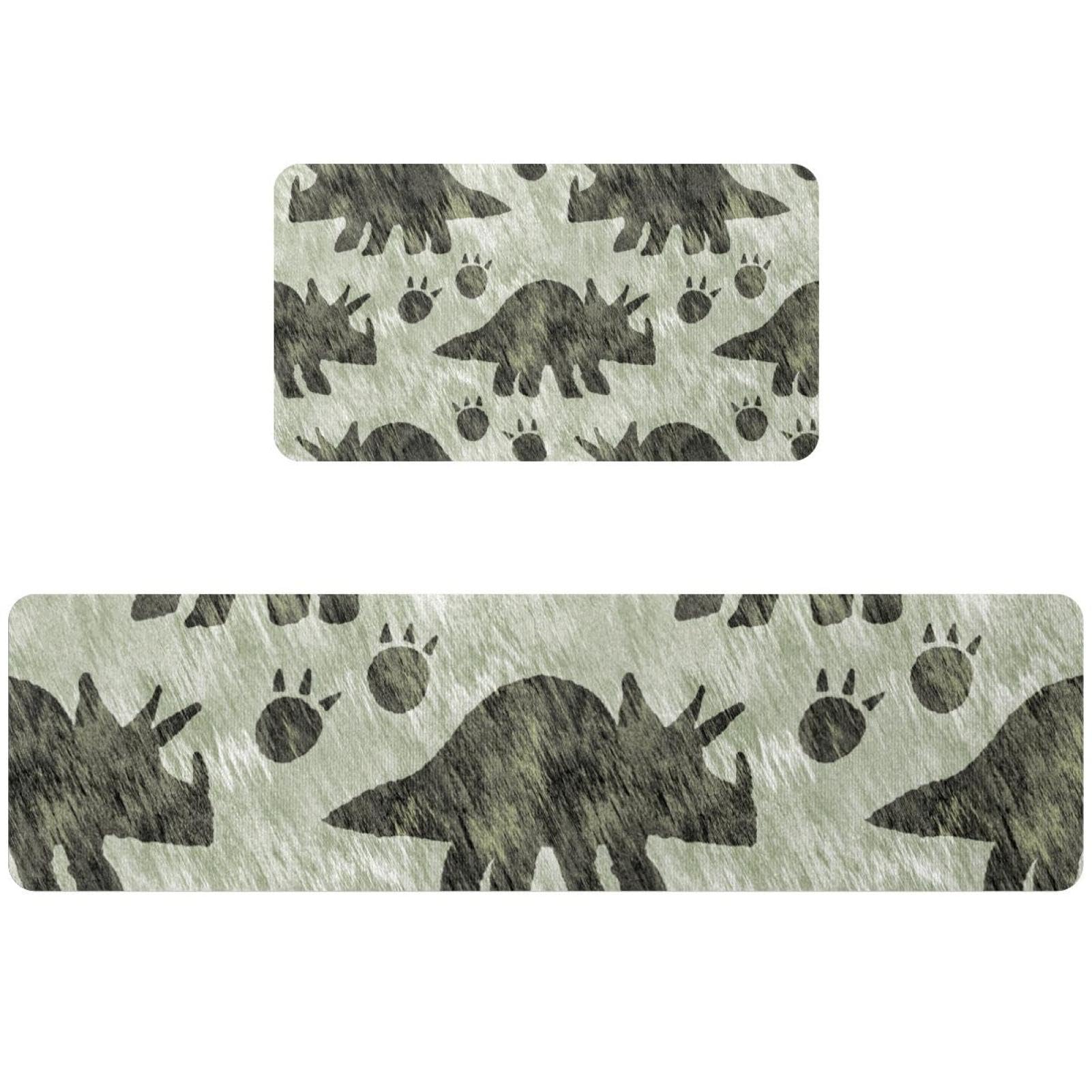 Alfombrillas de cocina de triceratops: juego de 2 alfombras antideslizantes y lavables