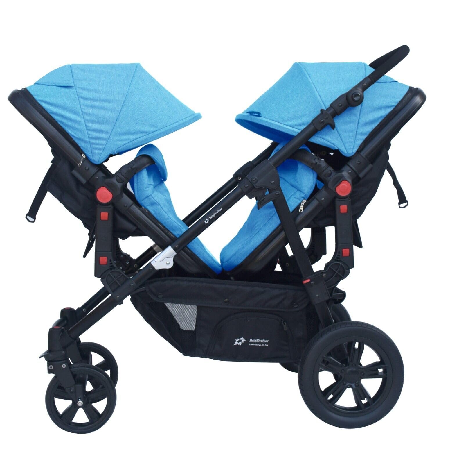 PASSEGGINO DOPPIO/GEMELLARE 2in1 NERO E BLU PER DUE BAMBINI FRATELLI STROLLER