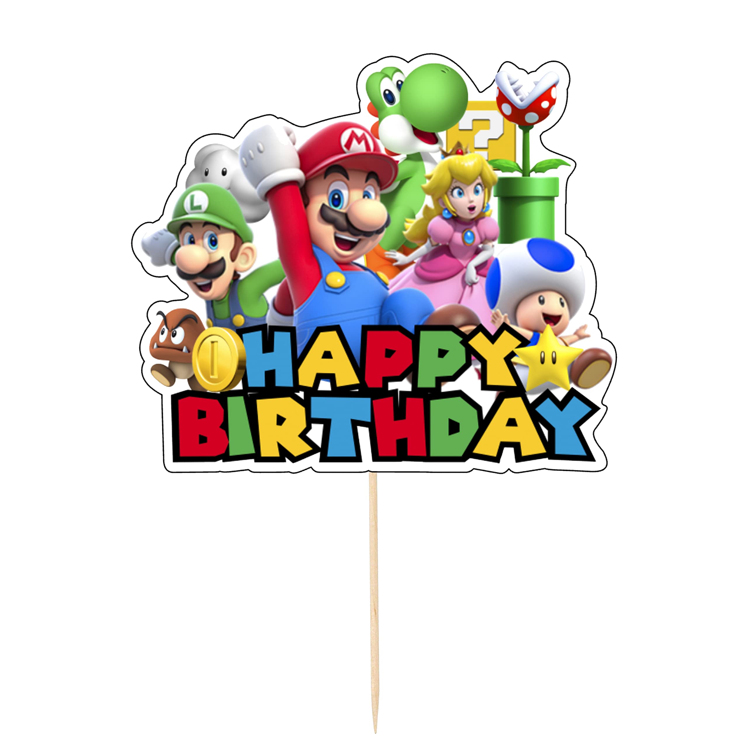 Mario Childrens Large 6" Wide Birthday Cake Topper Stand Up Decoration Party Decor