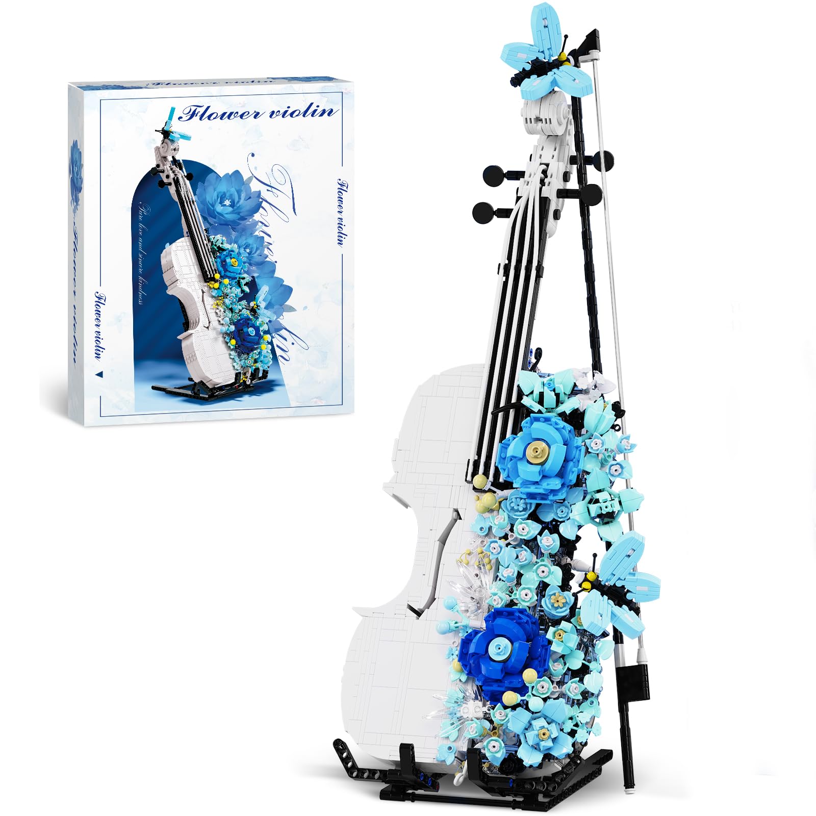 QLT Violin Flowers Building Blocks Construction Kit, Compatible with Lego Plants Ideas Decoration Light Violin Model, Gift Ideas/Instrument Decoration for Girls Adults 8+ 1419PCS