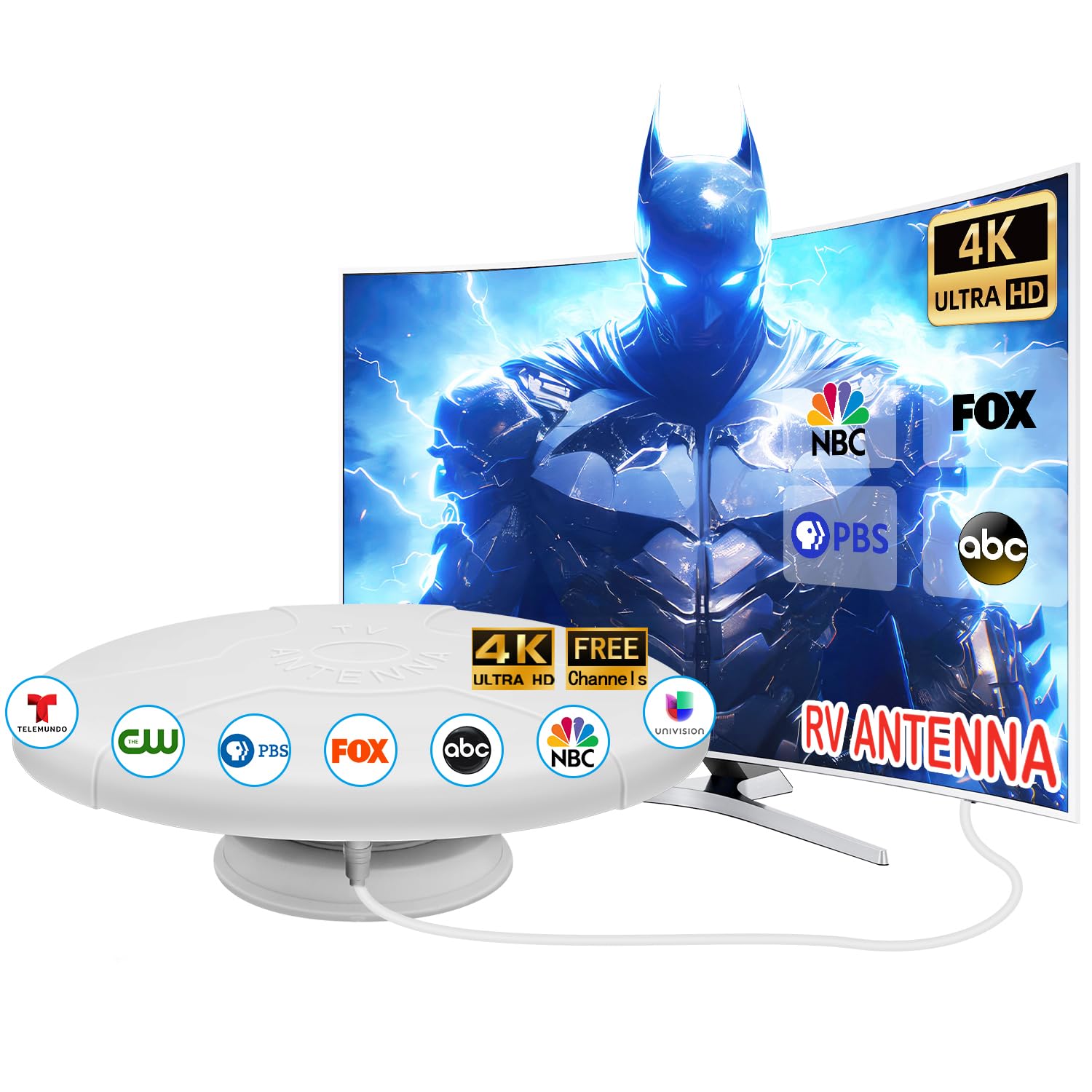 HIDB RV TV Antenna Amplified Digital HD TV Antenna with Long Range Reception, Magnetic Base for Easy Installation - for Camper, RV Trailer Truck Caravan Boat