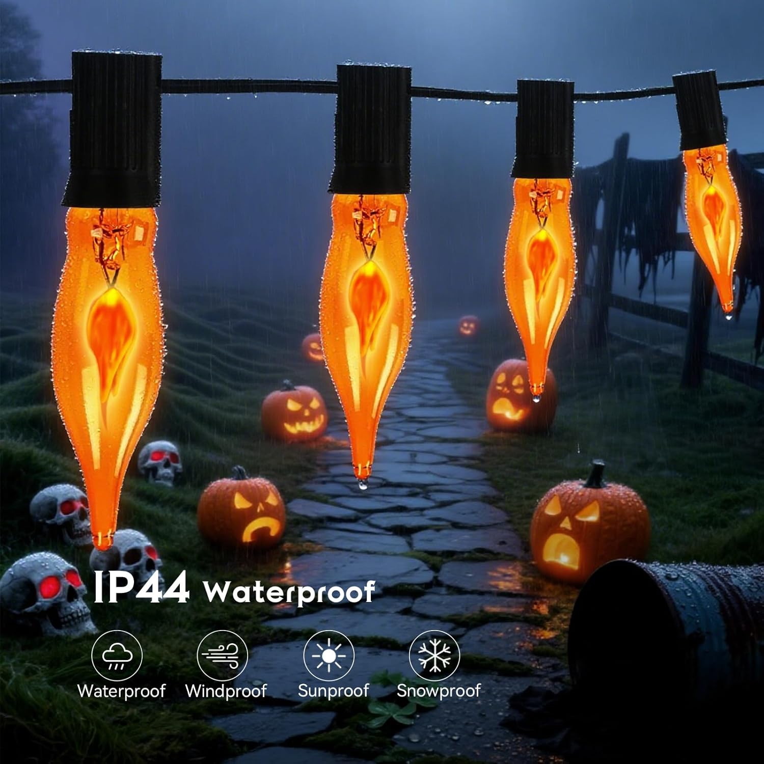 25-Pack Frosted Flame Light Bulbs, E12 Candelabra Base with Soft Ghostly Glow for Halloween, C18 Amber Flame Effect for Themed Parties, Lanterns & Vintage Chandeliers