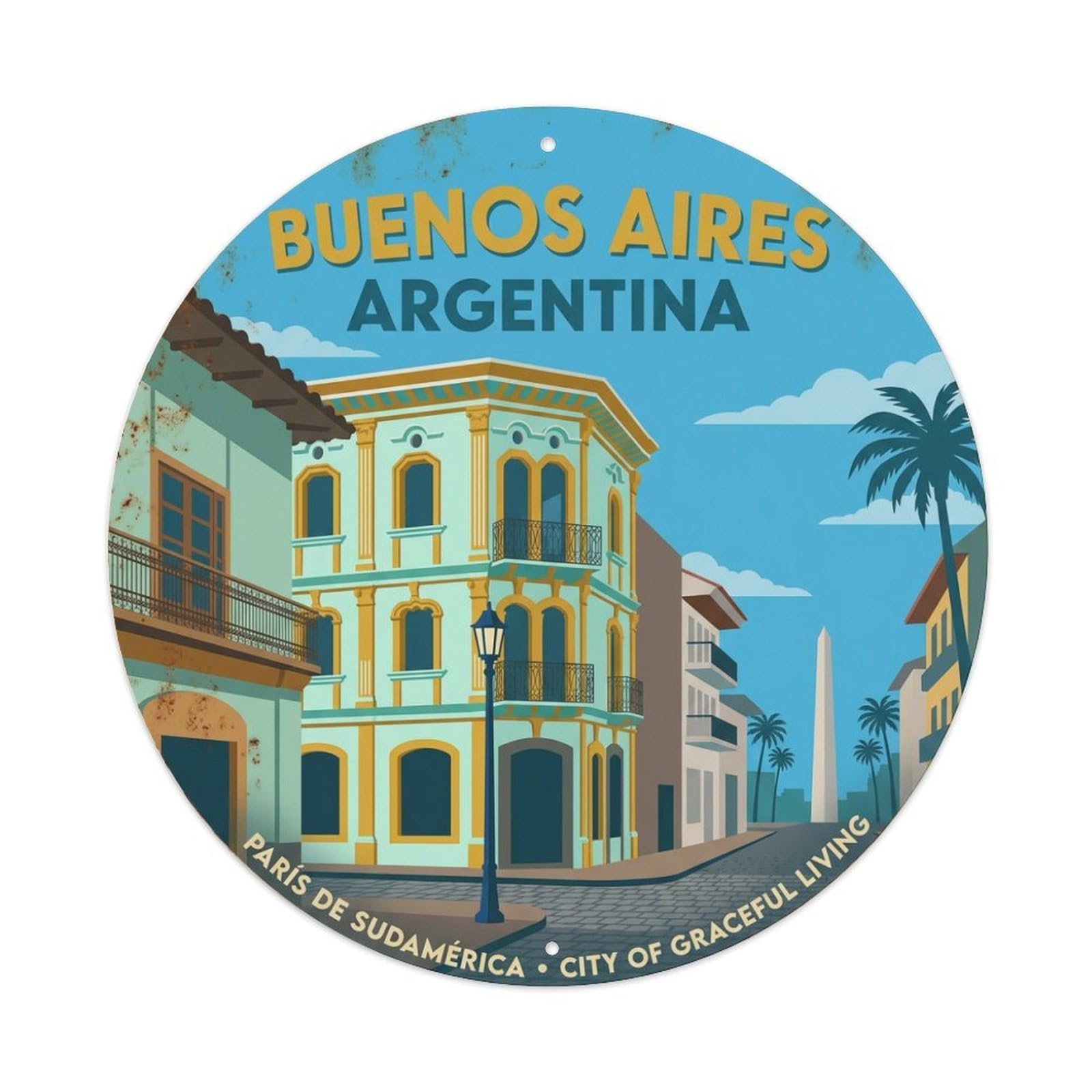 Vintage Travel Buenos Aires Argentina Clear Metal Tin Sign