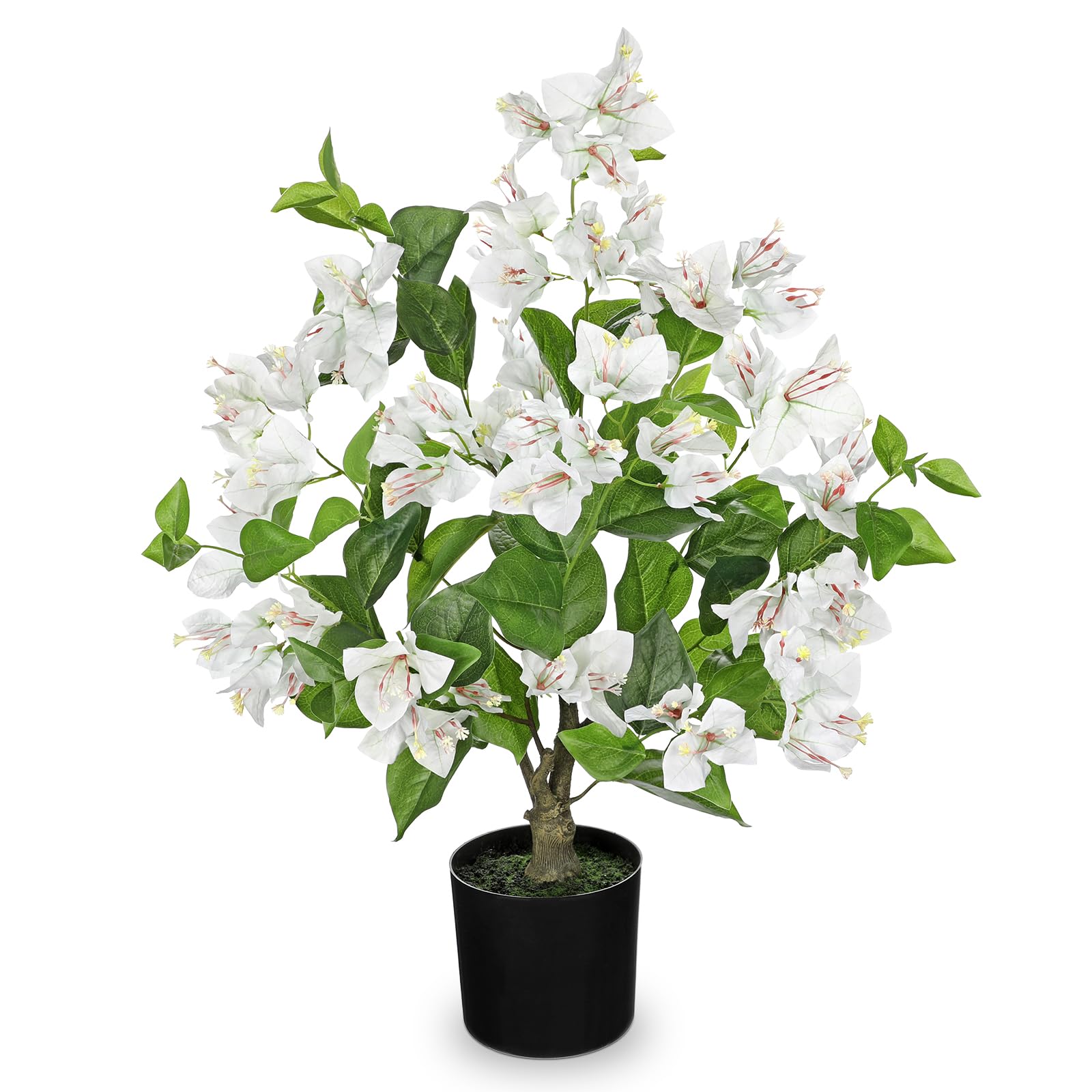 Kunstblumen Frühling Deko 67 cm Künstliche Bougainvillea im Topf | Künstlicher Drillingsblume Weiß Künstliche Frühlingblumen Dekoblumen für Tisch Wohnzimmer Schlafzimmer Deko