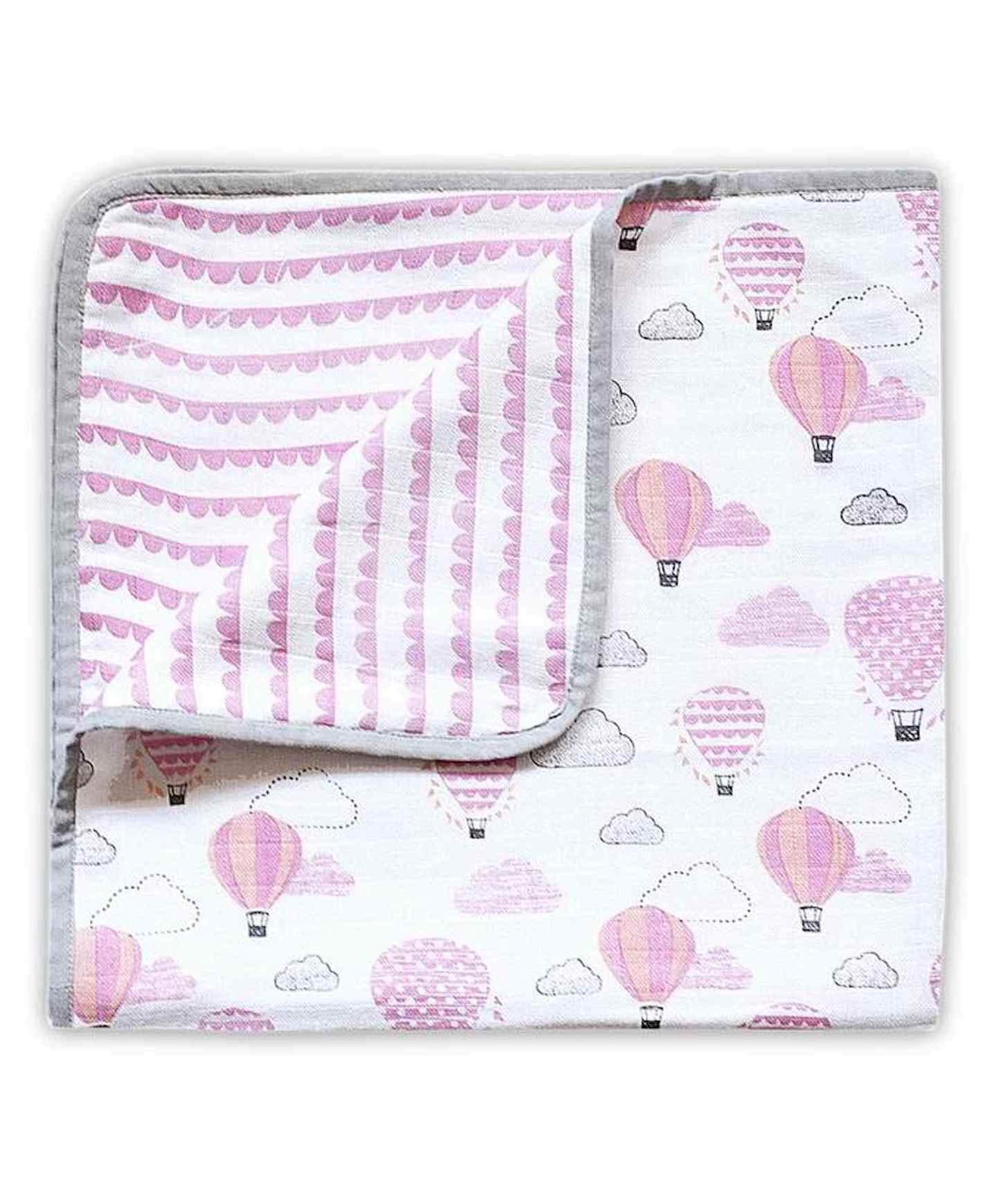 ELEMENTARY - basics redefined Organic Cotton Baby Muslin Blanket/Dohar - Reversible Star (Pink Balloon, 100x140 cms)