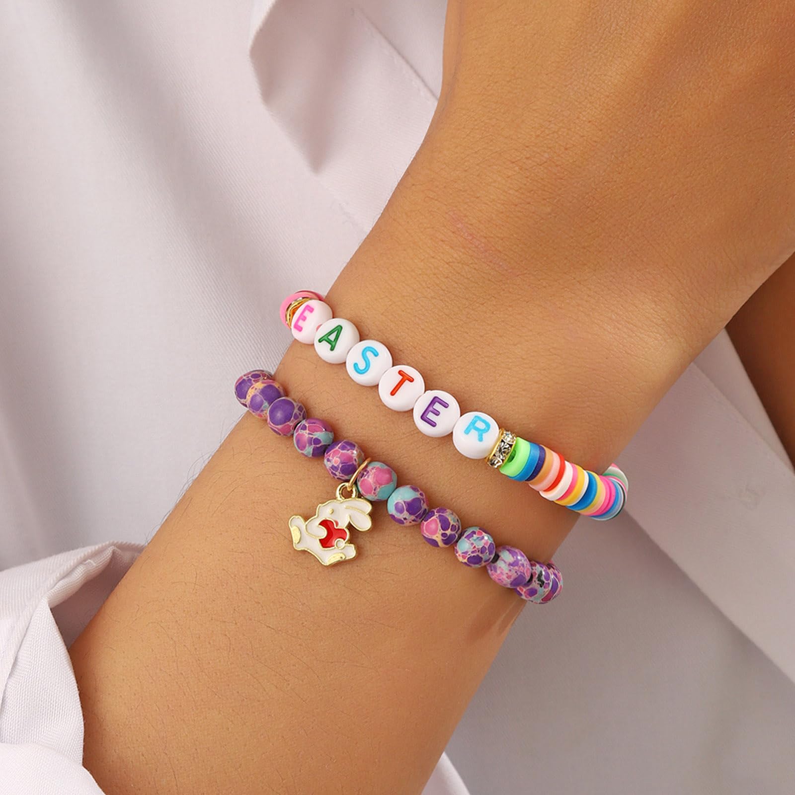 Smilelife Easter Gifts for Teen Girls & Women - Bunny Beaded Bracelet Set - Perfect Easter basket stuffers (Emperor Stone)