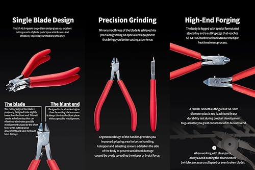 Miniatura 8 de DSPIAE 4.72 pulgadas Pro. Alicate de hoja ultra fina de un solo filo para modelos de plástico, cortes fáciles, suaves y limpios
