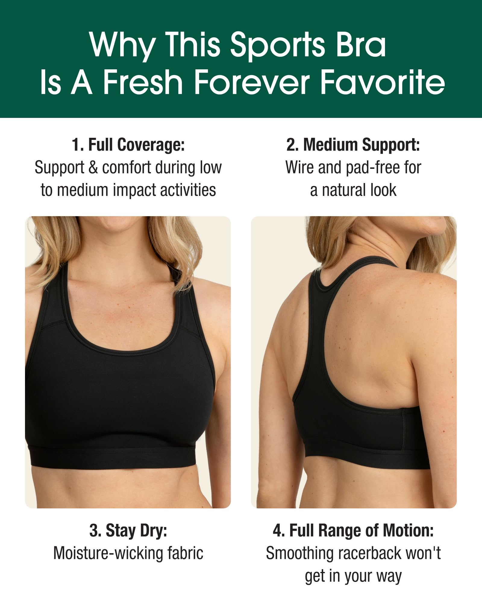 Fruit of the Loom Medium Impact Sports Bras Supports Without Padding Soutien-Gorge de Sport Femme (Lot de 2)