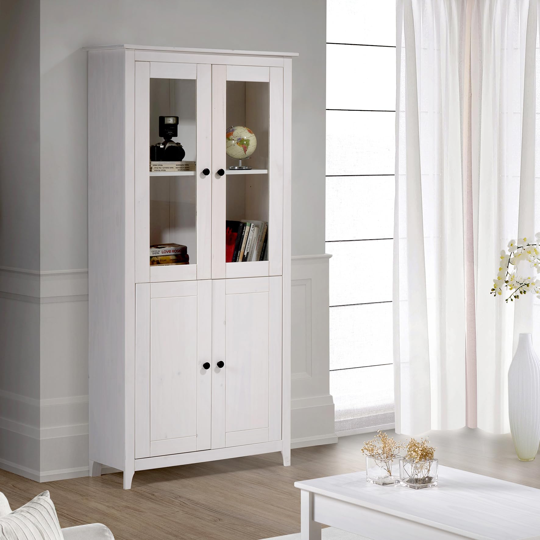 Buyqualia - Vitrina OSMA, 2 Puertas + 2 Puertas. 180x81x35, Blanco Abierto