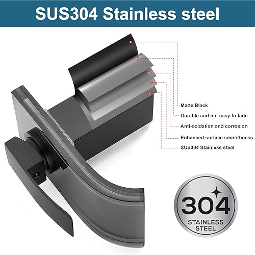 Miniatura 9 de Midanya Grifo de lavabo de baño LED, mango de cascada negro mate, mango de un solo agujero, grifo de baño de 3 colores cambiantes, boquilla de