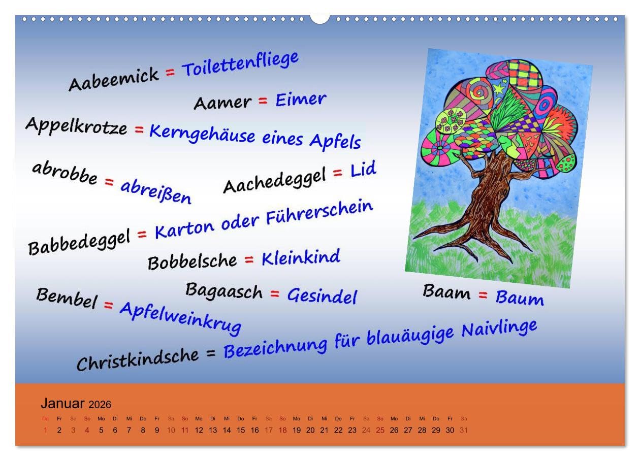 De Hessisch-Kalenner - hessisch babbele lerne in aam Johr (hochwertiger Premium Wandkalender 2026 DIN A2 quer), Kunstdruck in Hochglanz: De ... eines Jahres mächtig werden (CALVENDO Kunst)