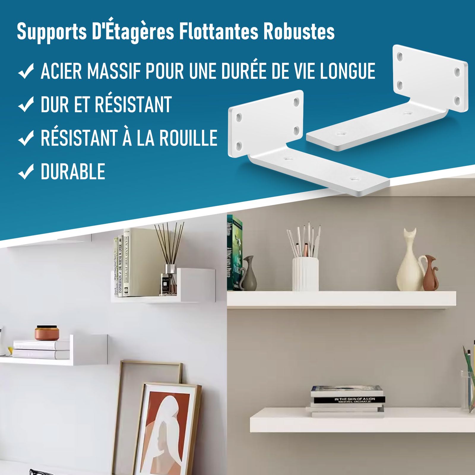 Lot De 4 Supports D’étagère En L – Noirs, Métal, 14,5 X 9 Cm, Robustes, Pour Montage Mural