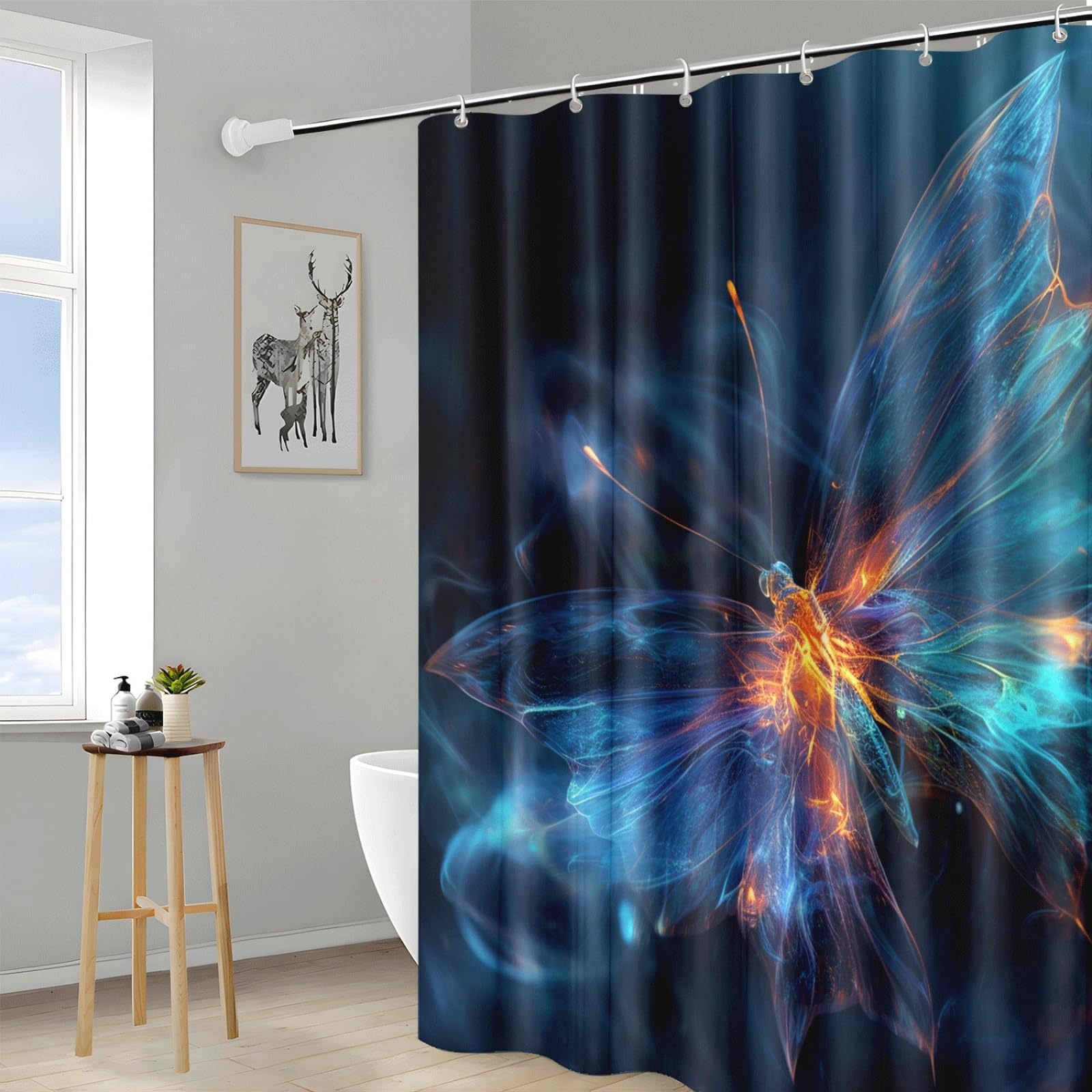 Tenda Doccia Farfalla Verde Blu Tenda Doccia Antimuffa Impermeabile Poliestere Lavabile con 12 Ganci Facile da Installare Tende Finestra Bagno per Dormitorio Hotel (180x220cm)