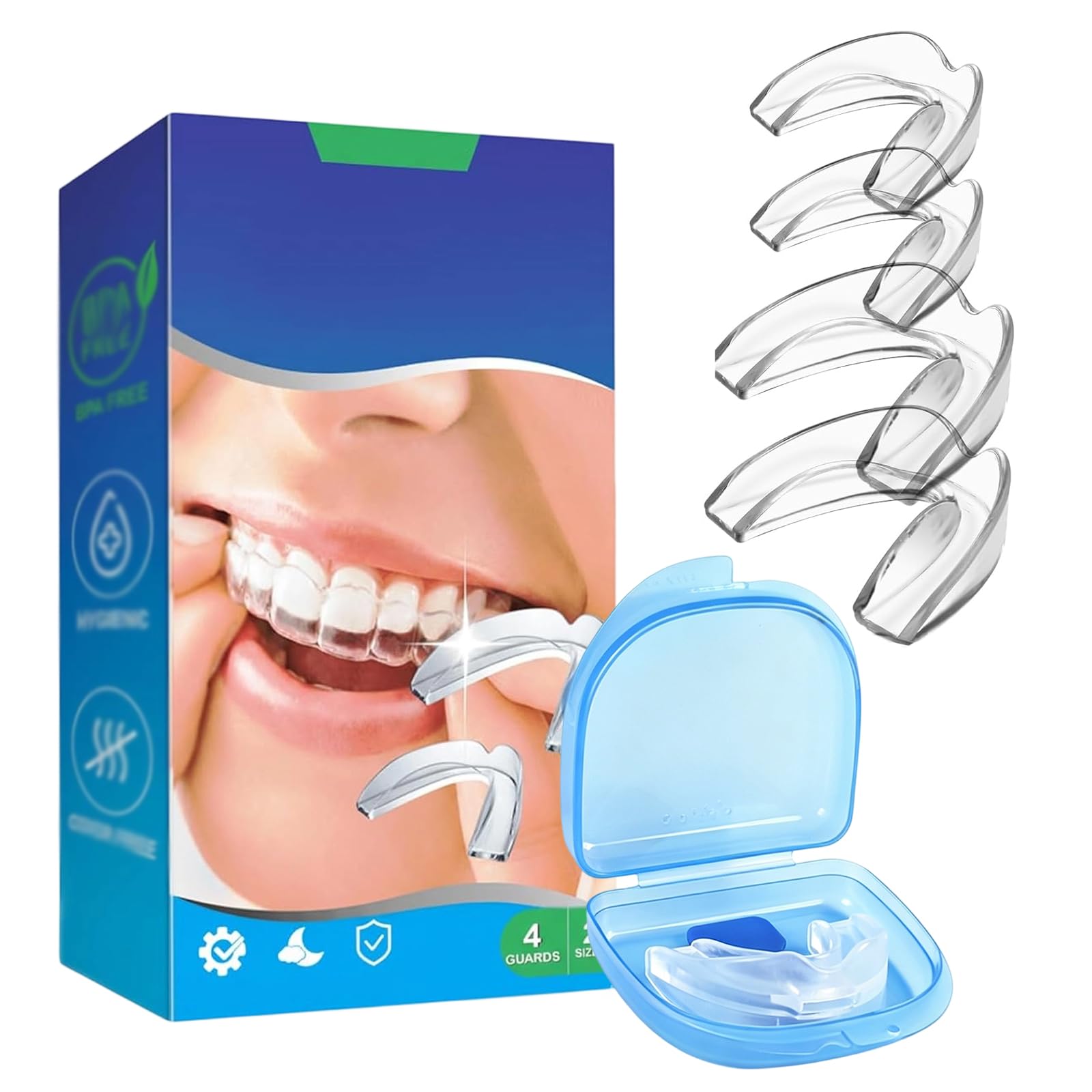 4 Pcs Knirscherschiene für Nacht, Formbarer Mundschutz in 2 Größen, Transparent Wiederverwendbar, Schützt Zahnschmelz & Reduziert Zähneknirschen für Kinder Jugendliche Erwachsene